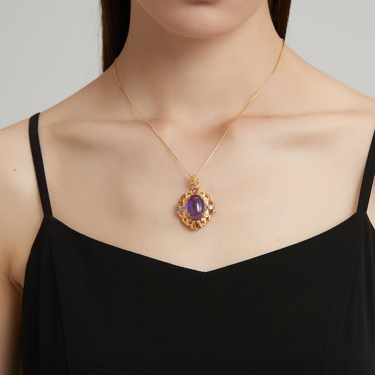 Natural Amethyst Gold-Plated Collar Necklace