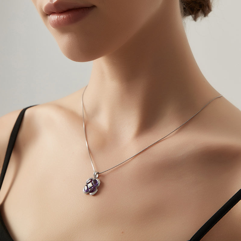 Lucky Clover Series Natural Amethyst Four-Leaf Clover S925 Silver Collar Necklace