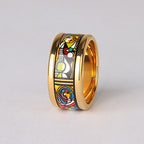 Customized Artisanal Enamel Ceramic Ring - 9th Anniversary Picasso Mirror Girl Motif