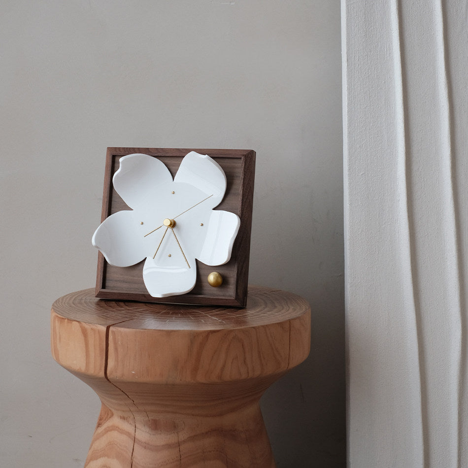Handmade Porcelain Blossom Clock – Walnut Wood & Brass Anniversary Gift