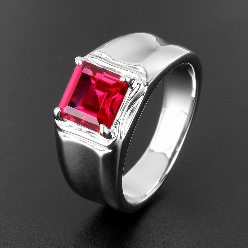 Silver Plated White Gold 3A Cut Ruby Men's Ring