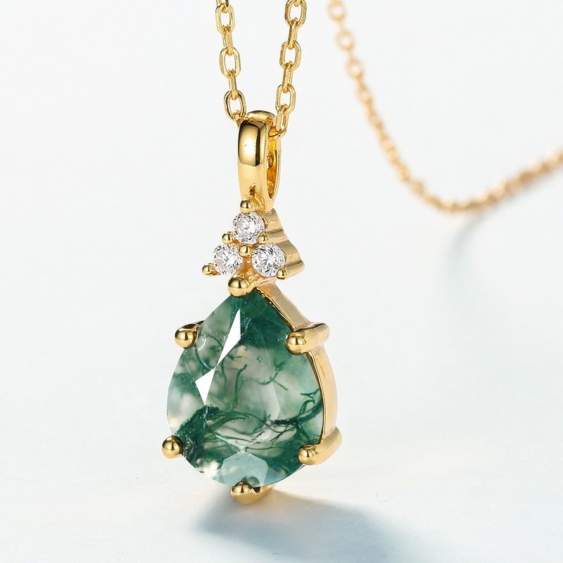 Teardrop-Shaped Moss Agate Pendant