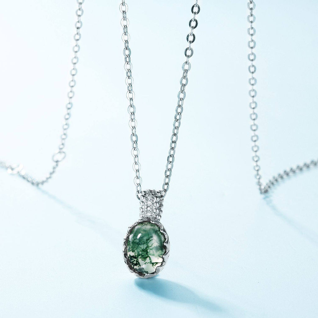 Cabochon Moss Agate Collarbone Pendant