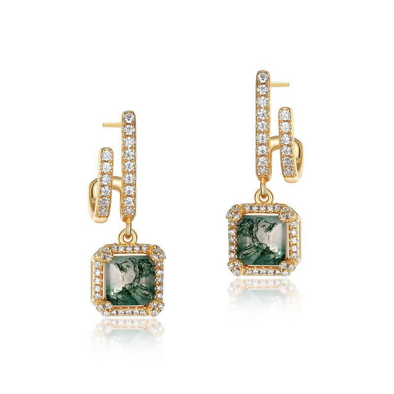 Geometric Series Moss Agate Earrings