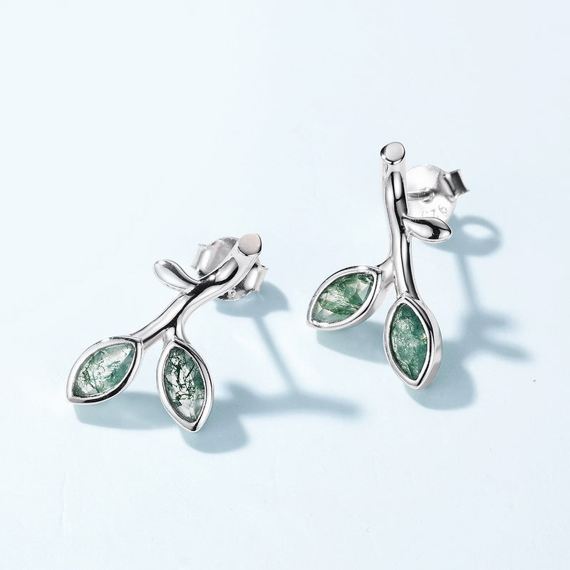 Olive Branch Moss Agate Earrings Unisex
