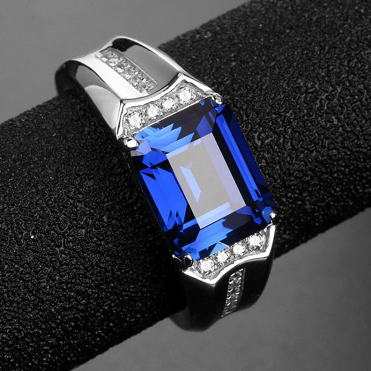 Silver Plated Gold Sapphire Men's Ring 9mm*11mm - OOAKB
