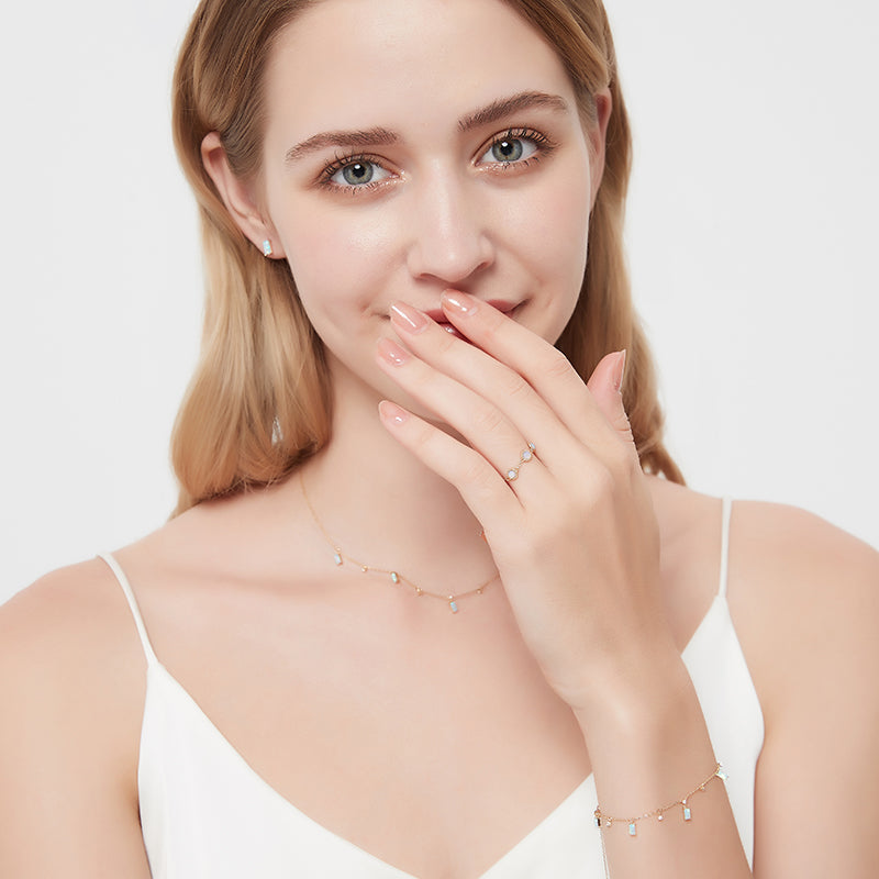 Blue Opal 14K Gold Square Bracelet