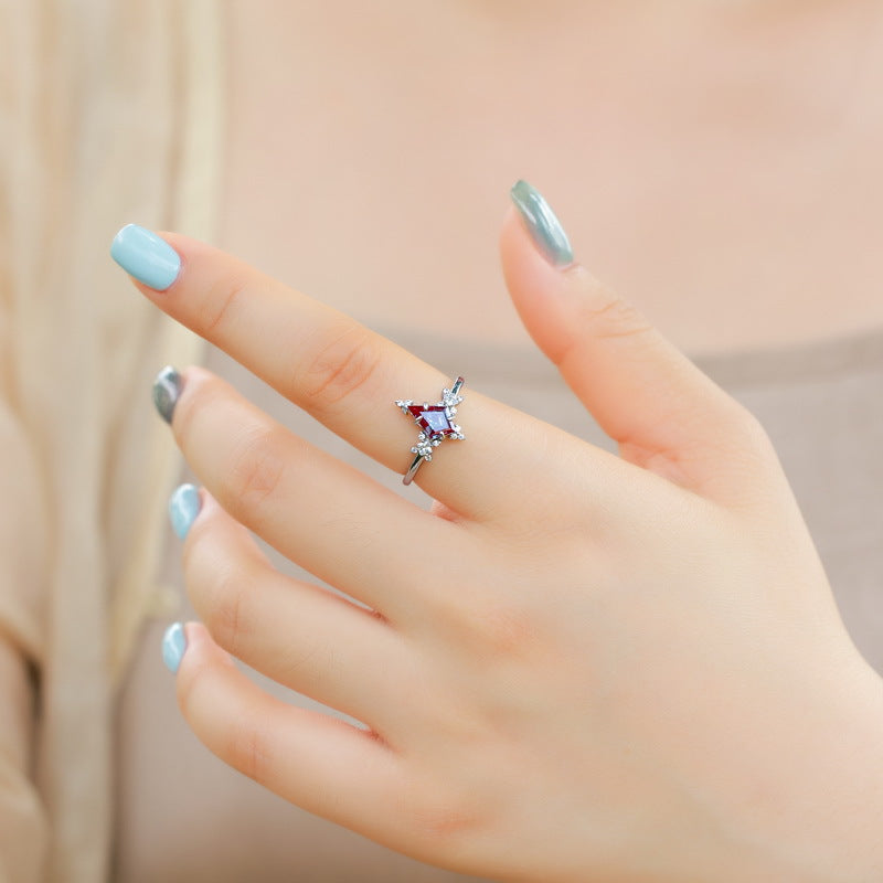 Silver Alexandrite Kite-Shaped Ring Women's Style