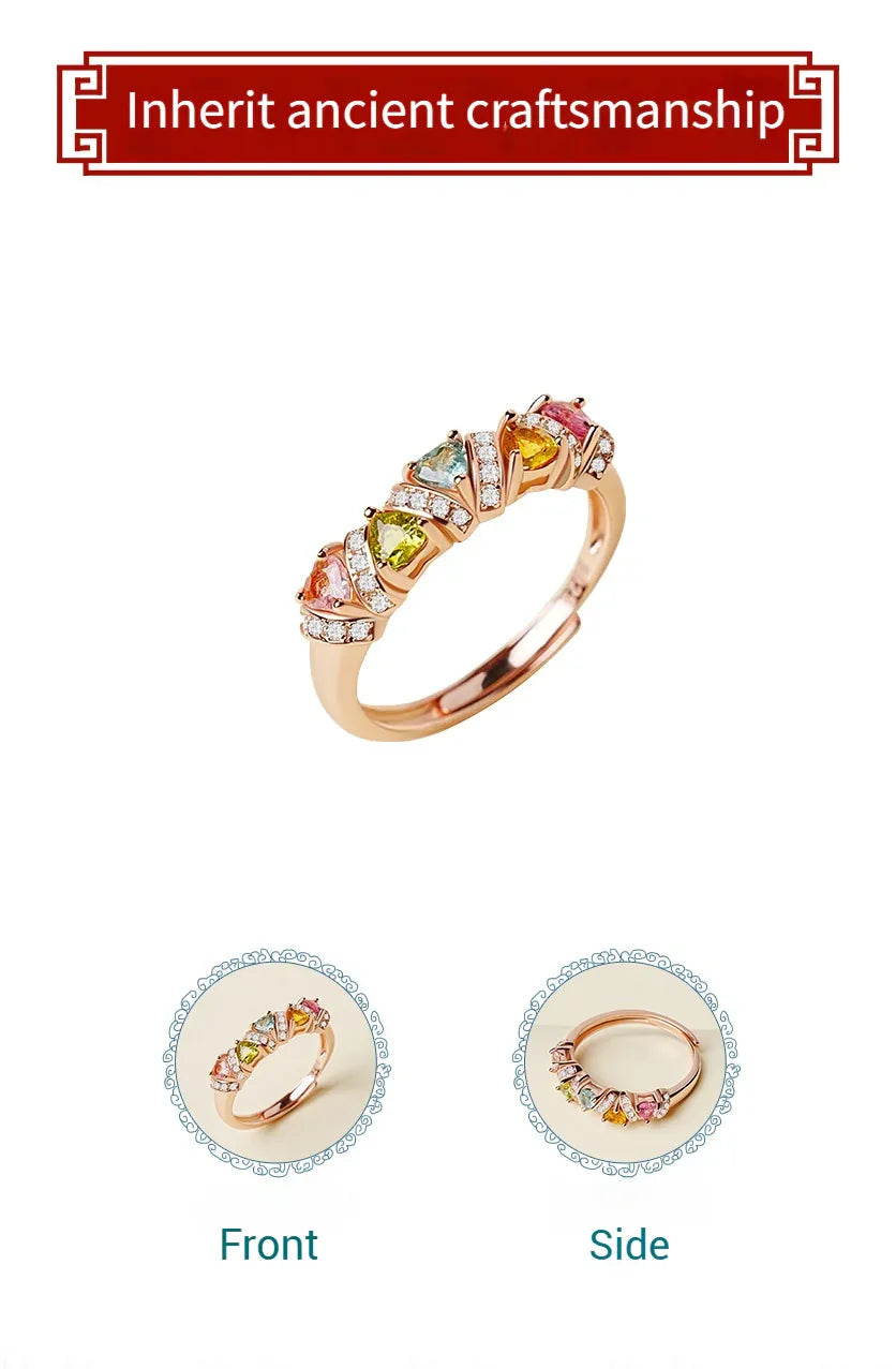 Customized Colorful Tourmaline Ring - 8th Anniversary Ancient Silver Craft - OOAKB