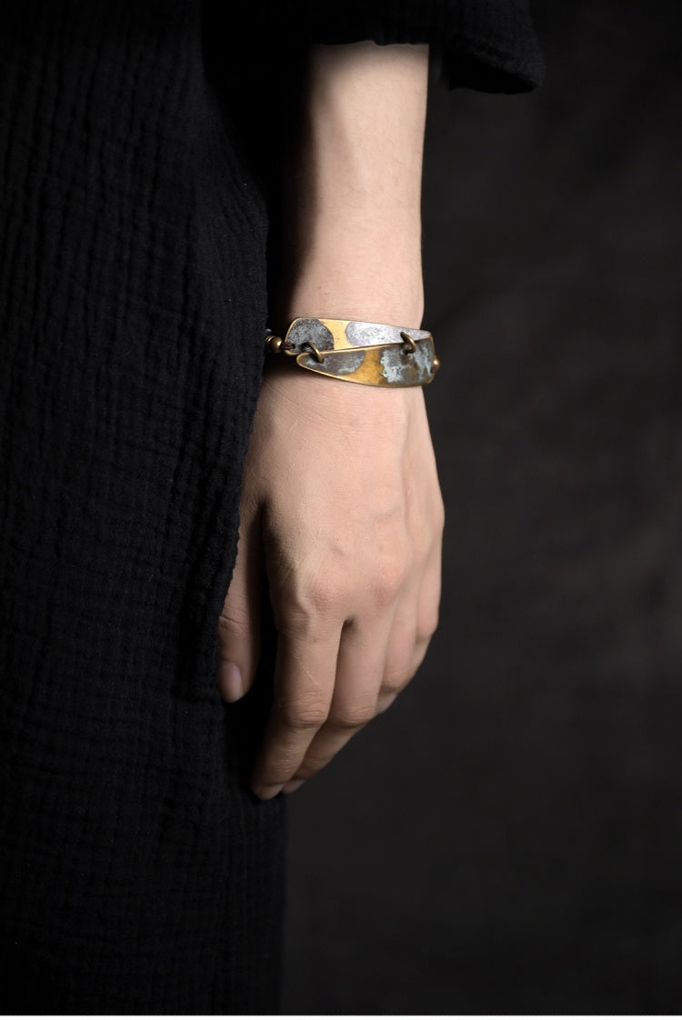 Customized Vintage Bronze & Ebony Bracelet - 8th Anniversary Engraved Couple Set