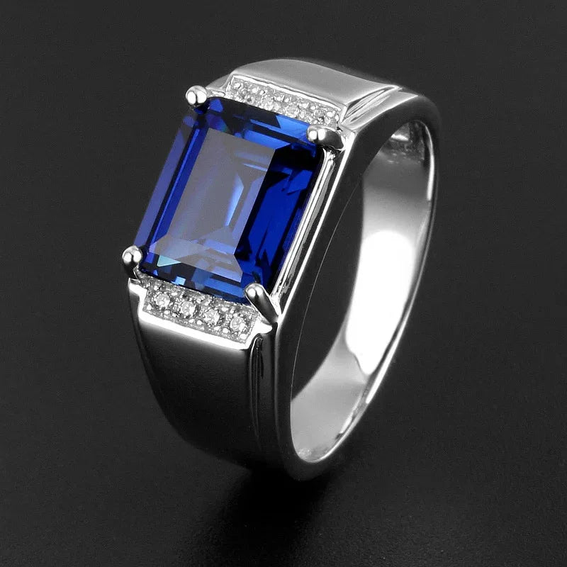 Silver Plated Gold Sapphire Men's Ring 4.3ct - OOAKB