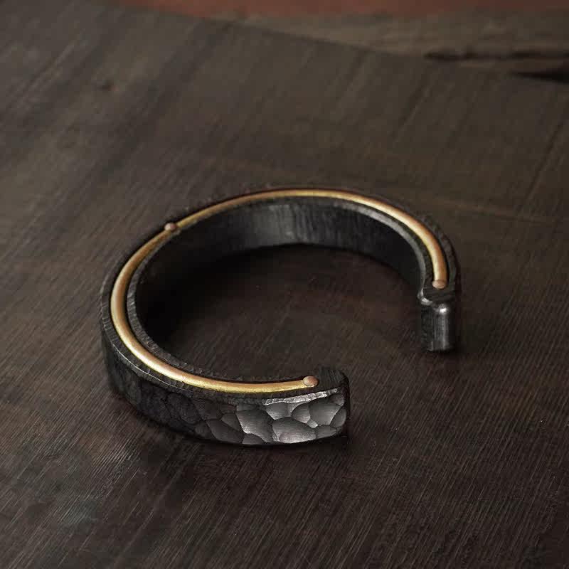 Handmade Ebony Wood & Brass Cuff Bracelet – 5th Wood Anniversary Gift, Gender-Neutral Minimalist Bracelet for Him or Her