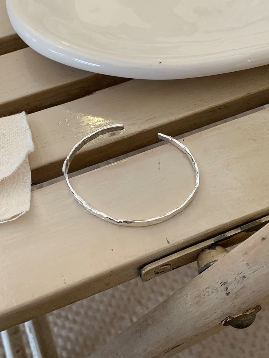 Customized Tin Foil Texture 925 Silver Bracelet Set - 10th Anniversary Adjustable Minimalist