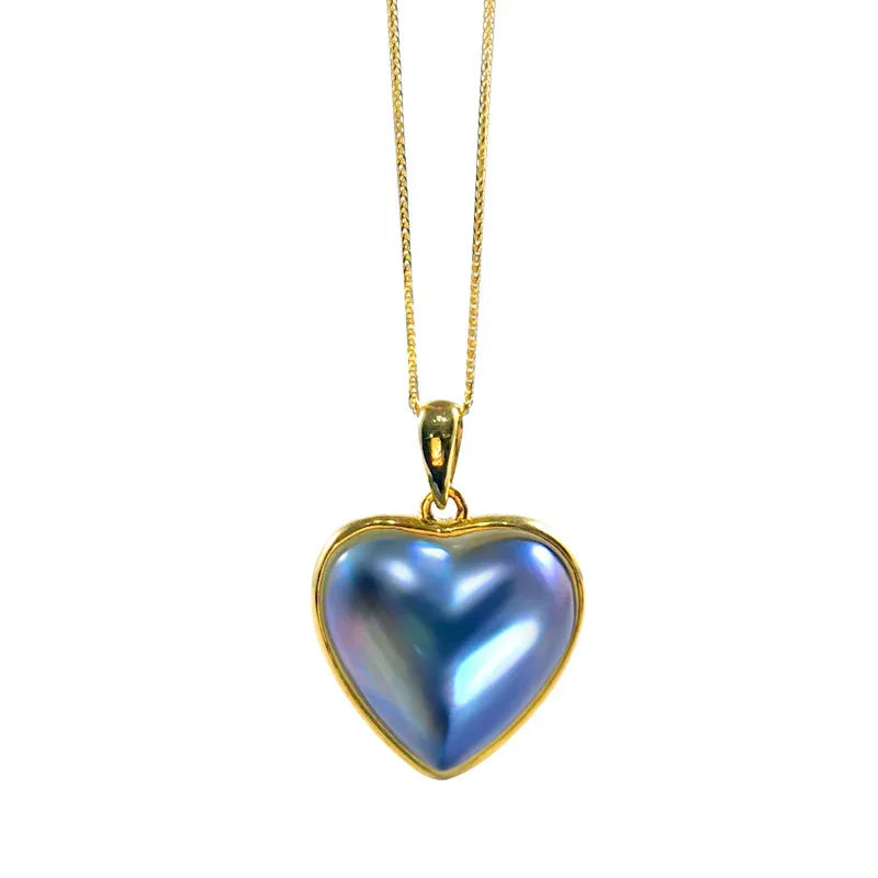 Blue Iridescent Heart-Shaped Pearl Pendant - OOAKB