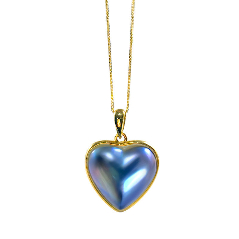 Blue Iridescent Heart-Shaped Pearl Pendant