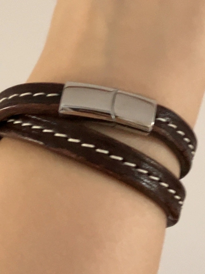 Hand - Stitched Customized Leather Wedding Gift: Convertible Collar & Bracelet for 3rd Year