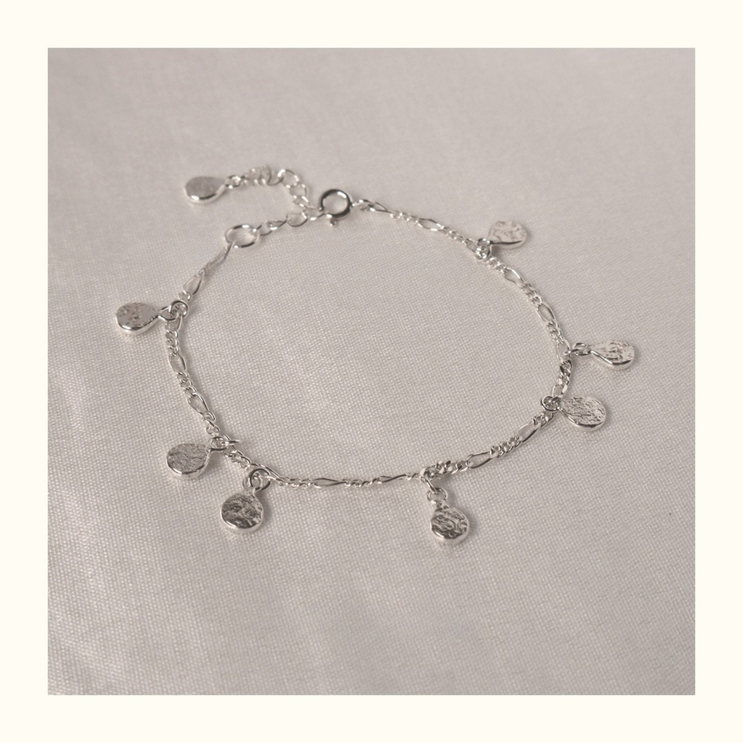 Customized Tin Foil Texture 925 Silver Water Drop Bracelet - 10th Anniversary Adjustable