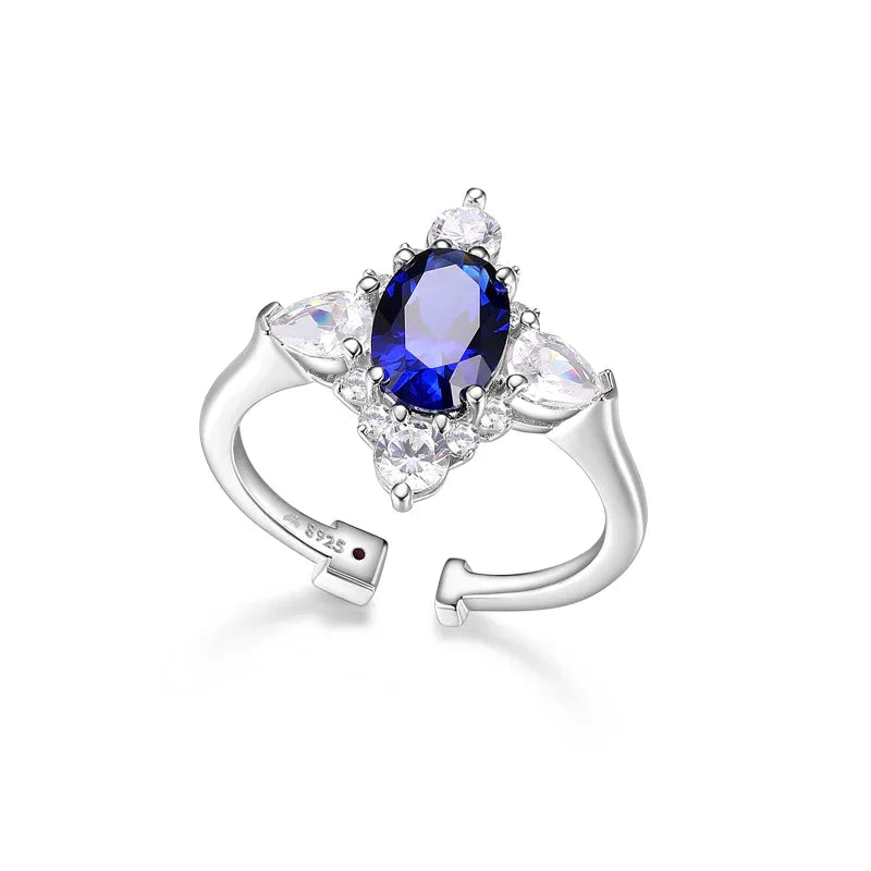 Sapphire S925 Silver Main Stone with Side Stones Ring - OOAKB