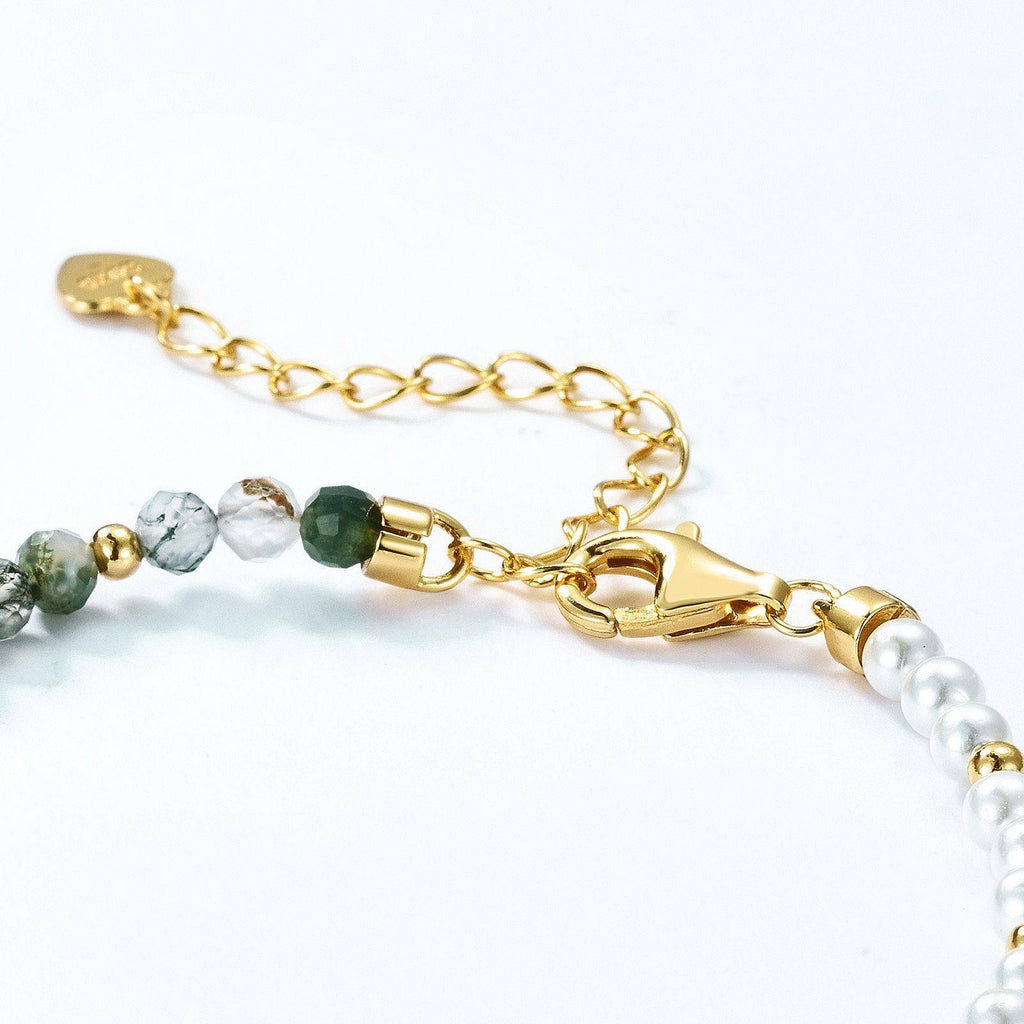 Moss Agate and Shell Pearl Bracelet