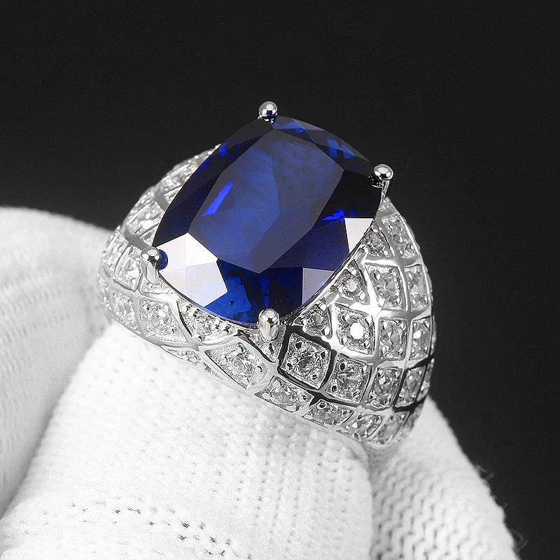 Silver Plated Gold Royal Blue Sapphire Men's Ring - OOAKB