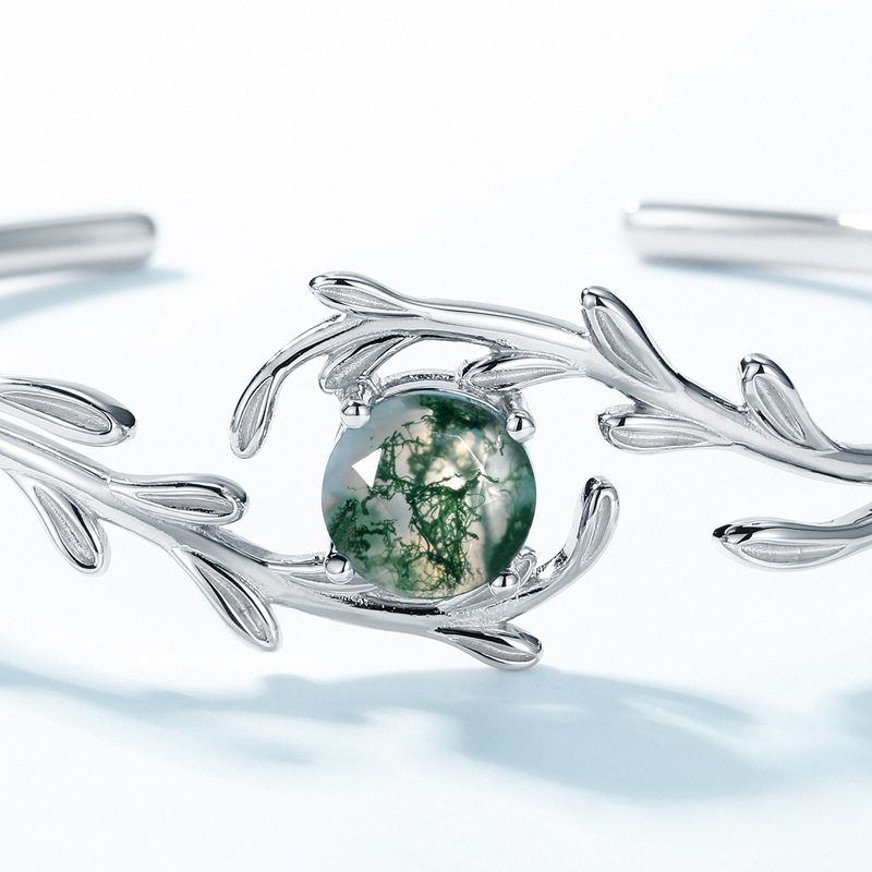 Fashionable Moss Agate Open Bangle