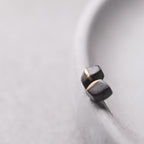Handmade Ebony Wood & Brass Stud Earrings, reverse and fastening details