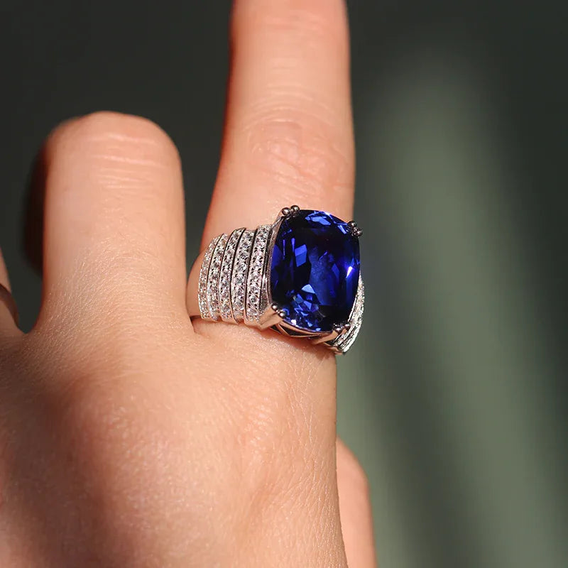 Silver Plated White Gold Sapphire Men's Ring 12.88ct - OOAKB