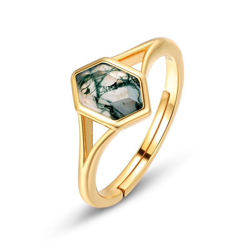 Geometric Moss Agate Open Ring