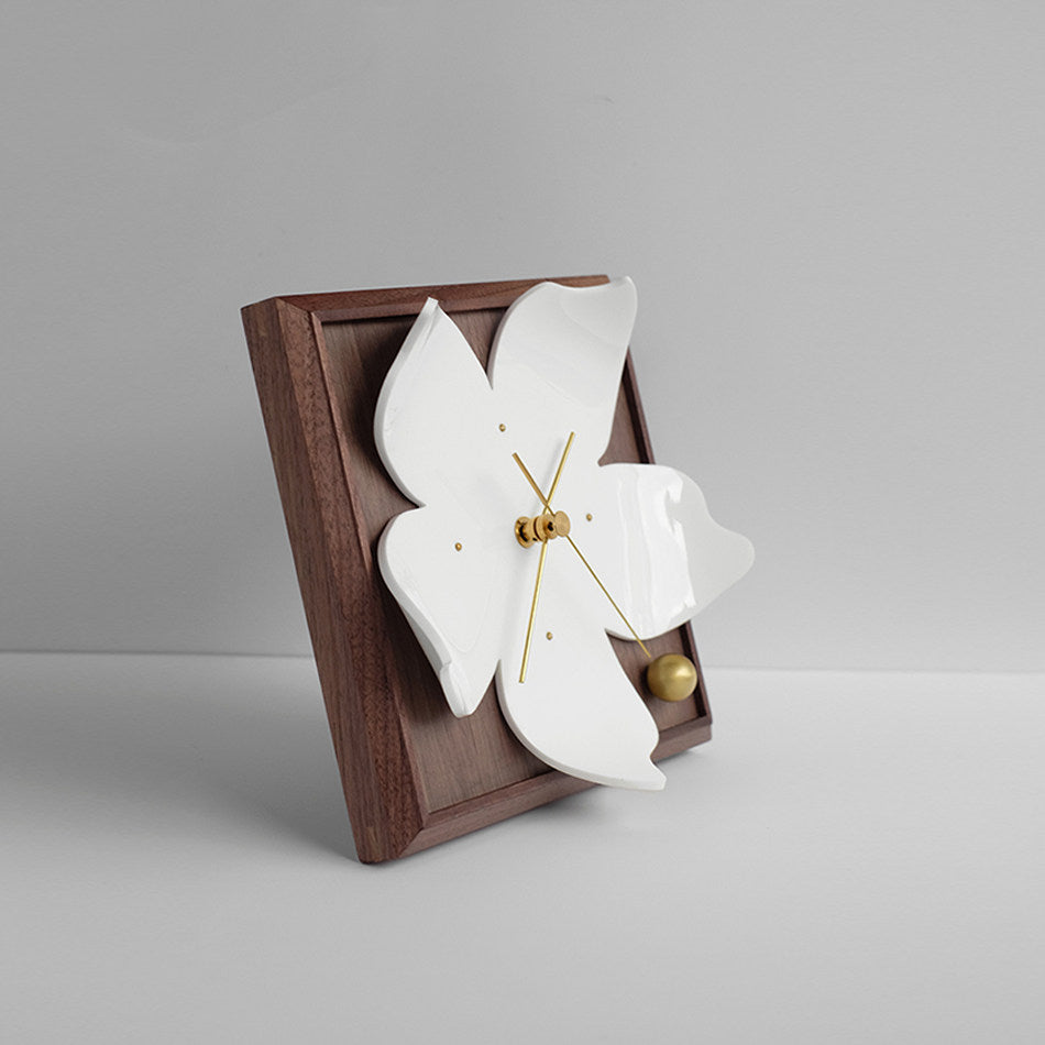 Handmade Porcelain Blossom Clock – Walnut Wood & Brass Anniversary Gift