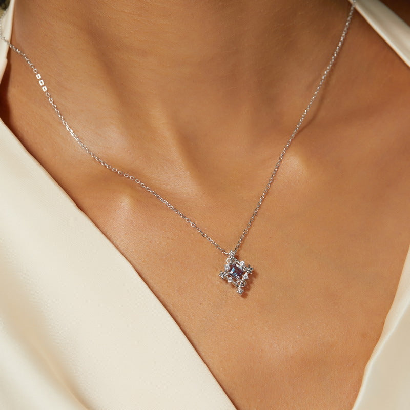 Silver Alexandrite Retro Pattern Pendant Necklace