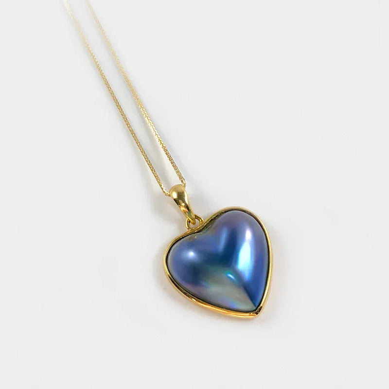 Blue Iridescent Heart-Shaped Pearl Pendant - OOAKB