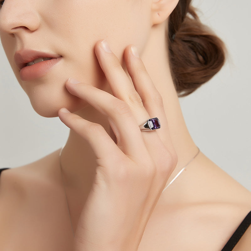 Phantom Galaxy Series Natural Amethyst Minimalist Adjustable Open Ring