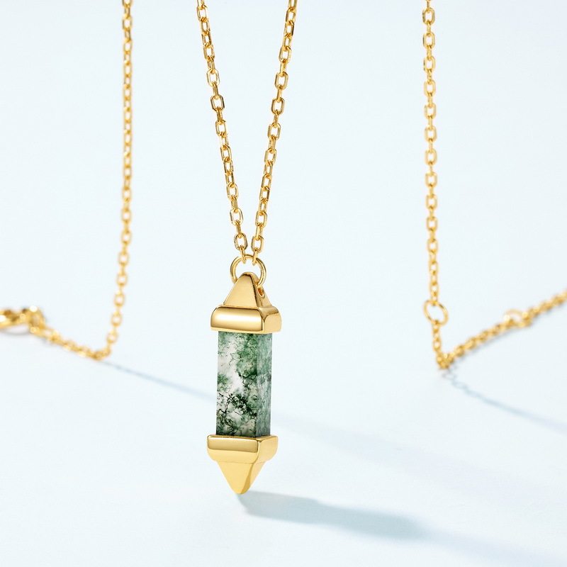 Bullet-Shaped Moss Agate Collarbone Necklace