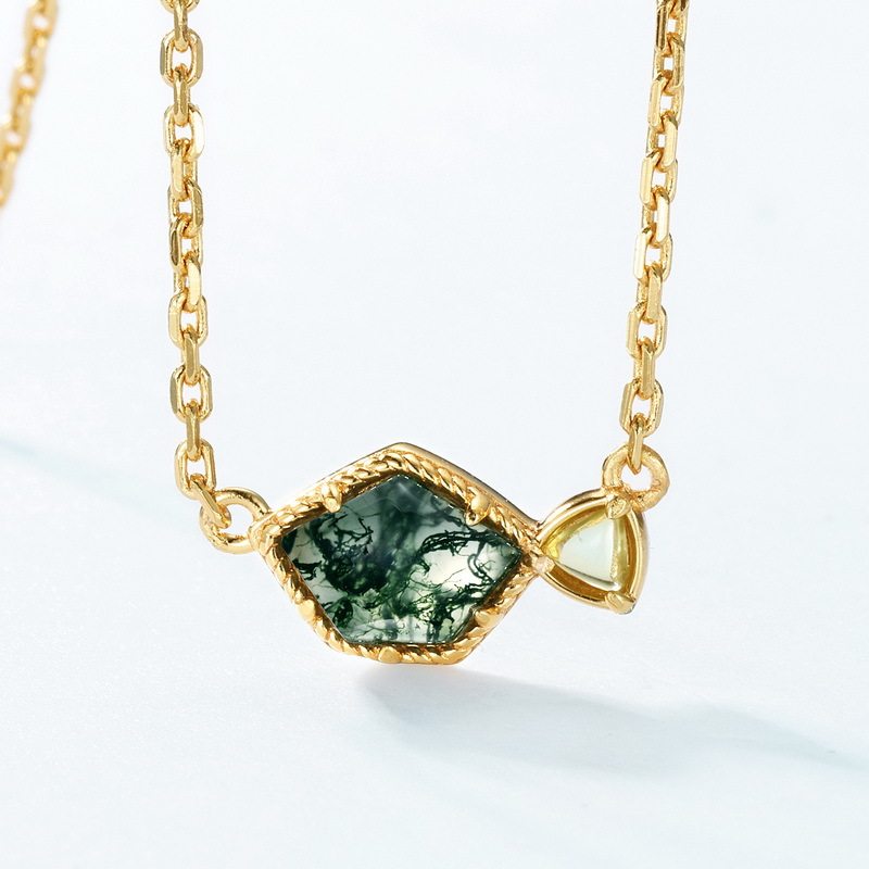 Irregular Green Moss Agate Collarbone Necklace