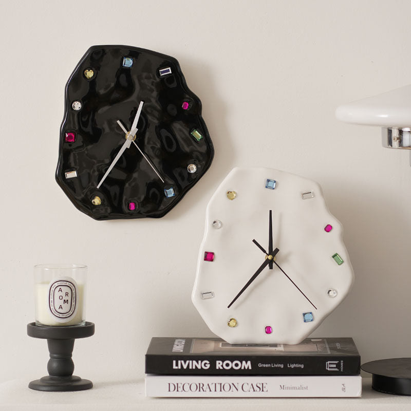 Handmade Gemstone Porcelain Clock – Ivory White & Glossy Black