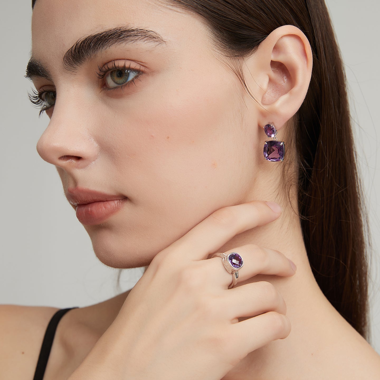 Natural Amethyst Square Sugar Ring