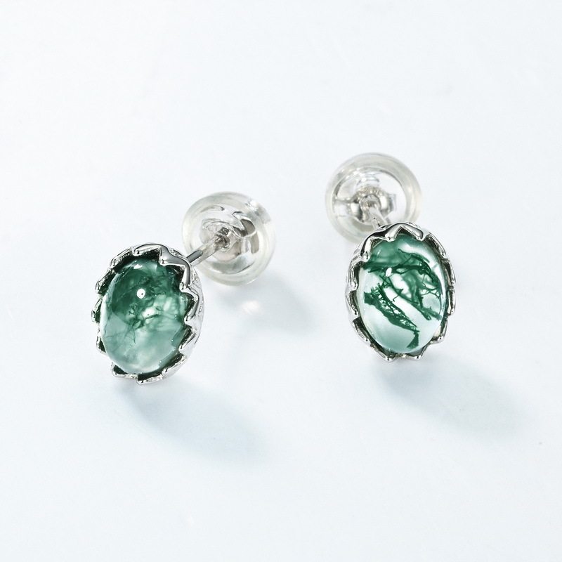 Moss Agate Cabochon Earrings Unisex