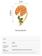 Customized Hand-Painted Enamel Citrus Slice 4th Fruit & Flower Wedding Ring - 18K Gold-Plated