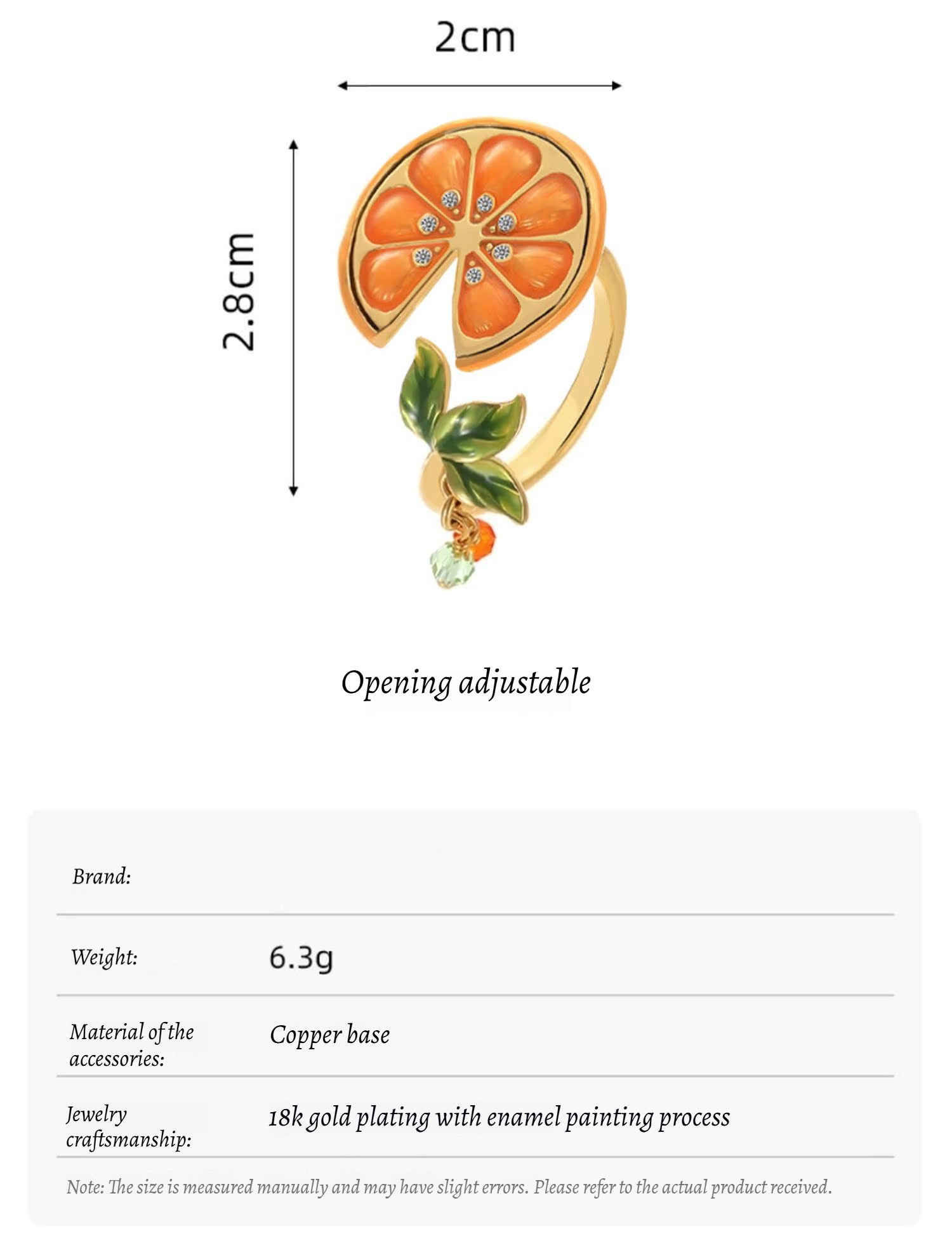 Customized Hand-Painted Enamel Citrus Slice 4th Fruit & Flower Wedding Ring - 18K Gold-Plated