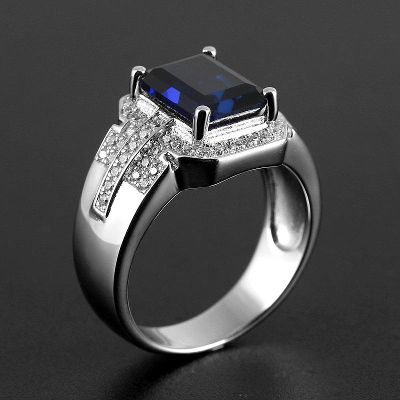 Silver Plated Gold Sapphire Men's Ring 4.3ct - OOAKB