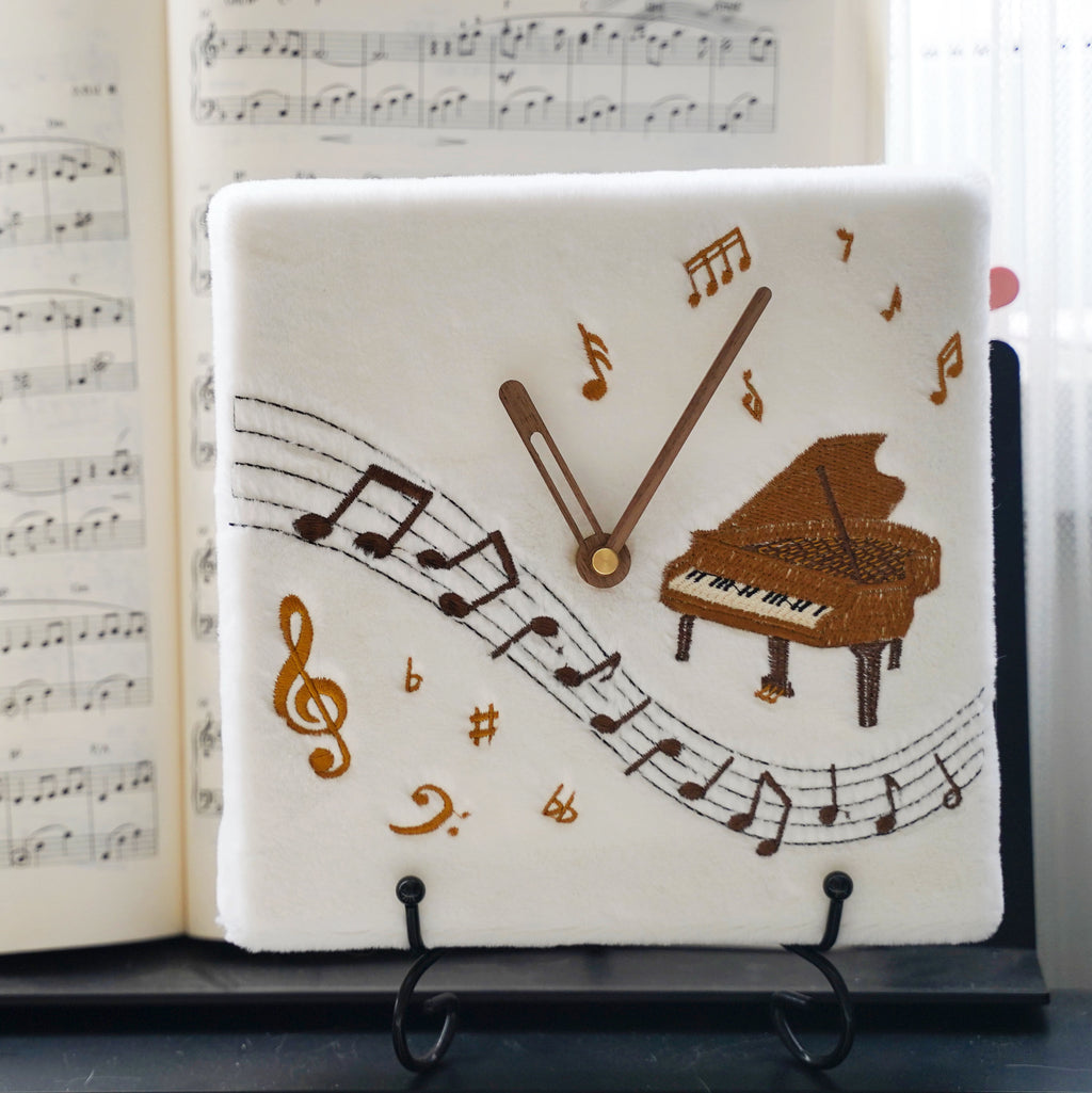 Handmade Embroidered Piano Wall Clock — Personalized Cotton & Linen Anniversary Gift | Custom Names & Dates | Music Lover Keepsake
