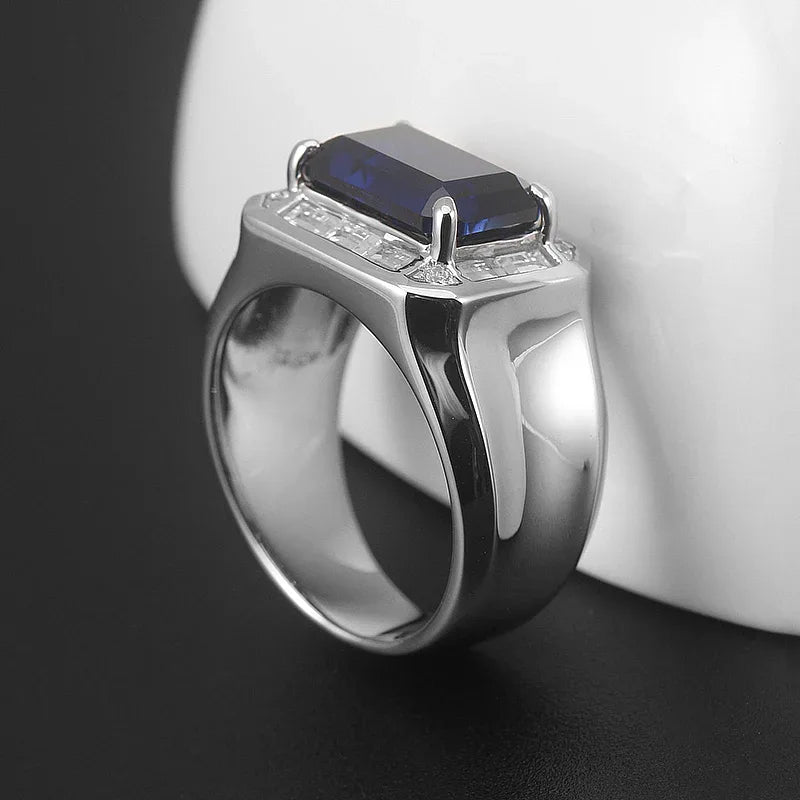 Silver Plated Platinum Sapphire Men's Ring 5ct - OOAKB