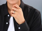 Customized Green Tourmaline Wood-Grain Ring - 8th Anniversary Engraved 925 Silver