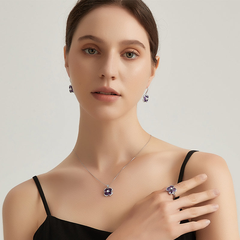 Lucky Clover Series Amethyst Four-Leaf Clover Earrings