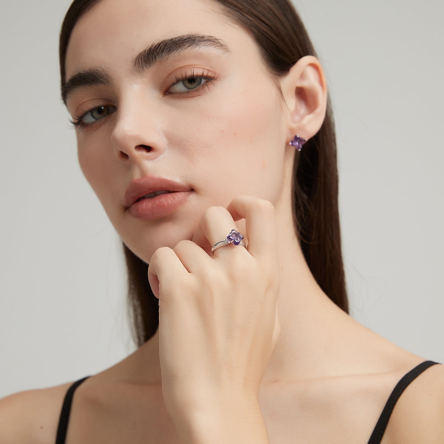 Star Wish Series Four-Leaf Clover Natural Amethyst Ring