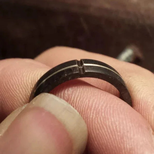 Ebony Wood & 925 Silver Inlay Couple Rings - OOAKB