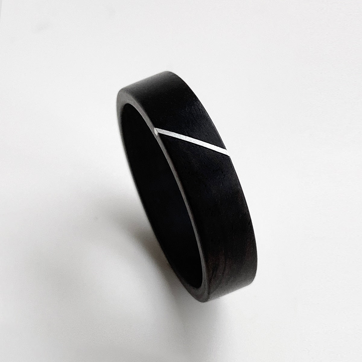 Customized Wooden Wedding Gift - Ebony Ring with Silver Inlay for Couples