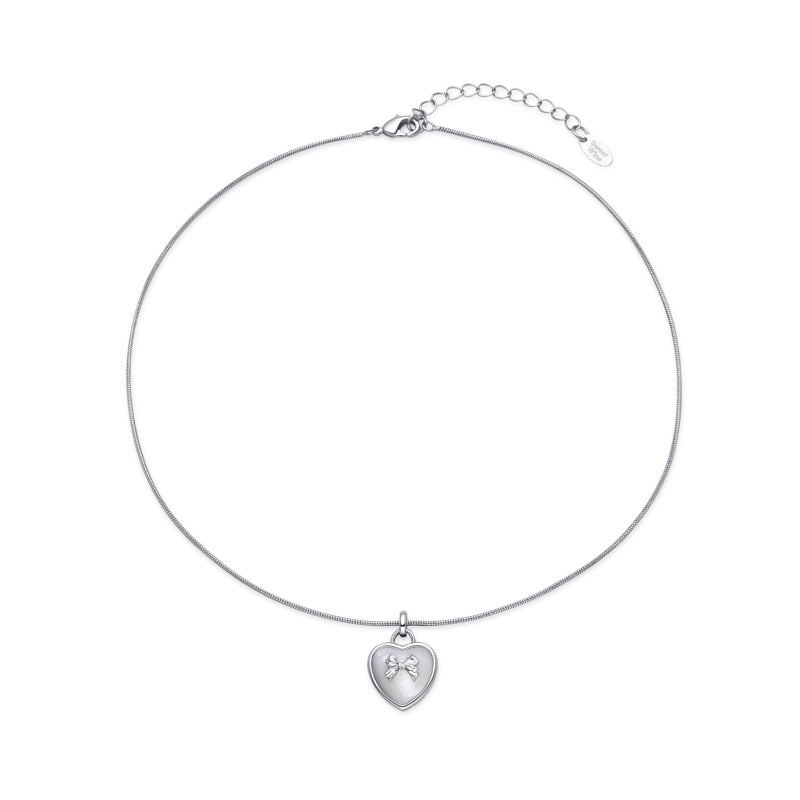 Mini Bowknot Heart-Shaped Pearl Pendant Necklace