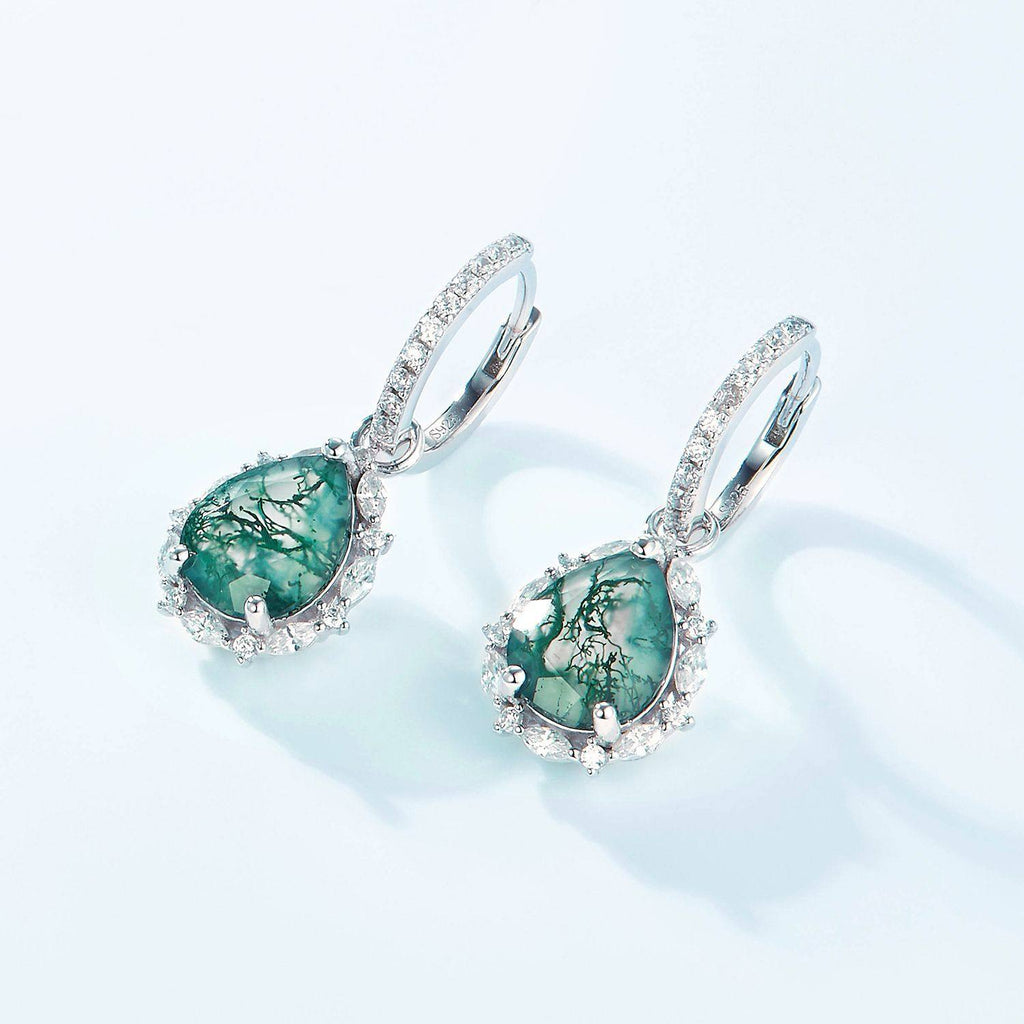 New Style Pear-Shaped Moss Agate Earrings
