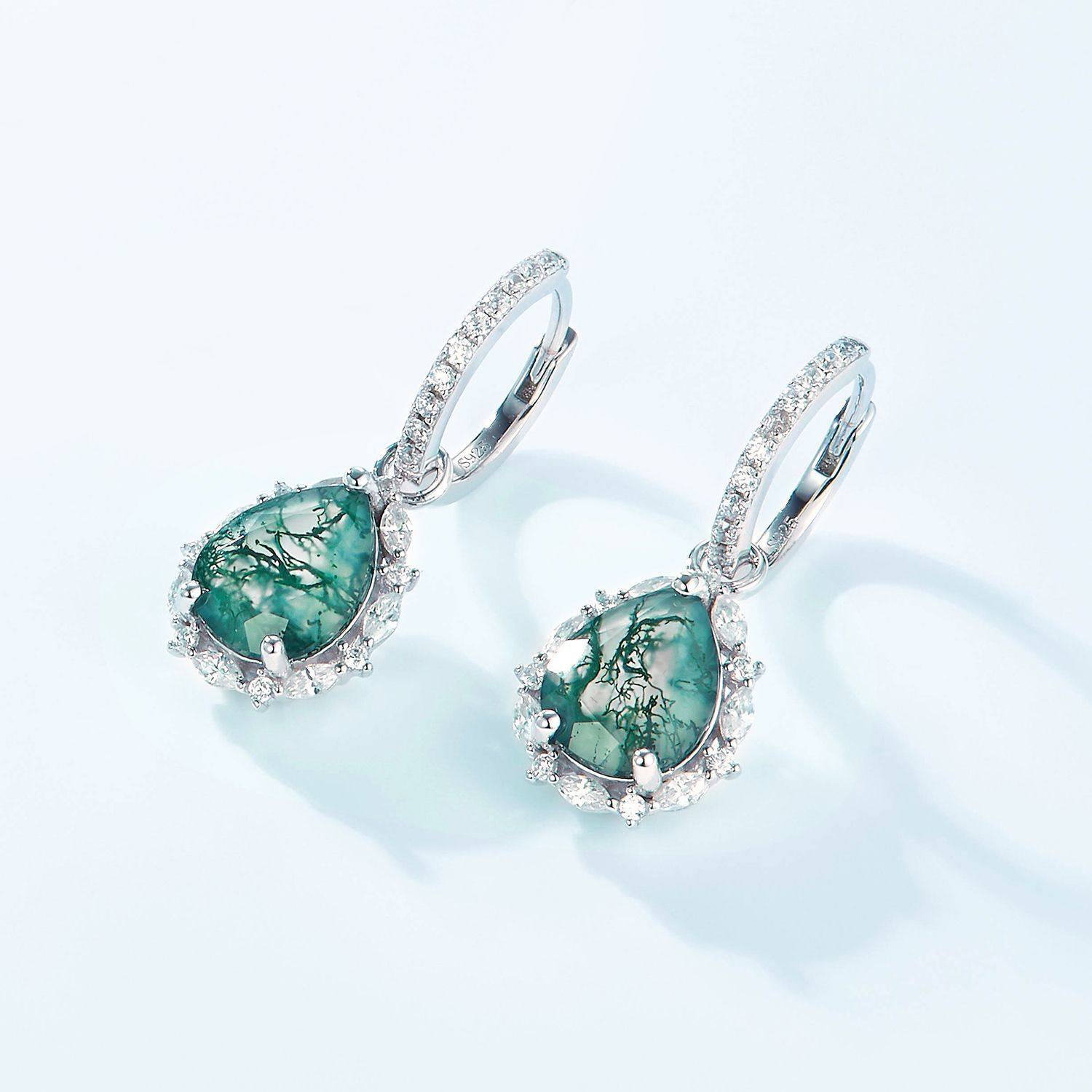 New Style Pear-Shaped Moss Agate Earrings